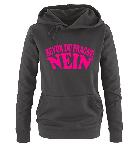 Bevor du fragst-NEIN - Damen Hoodie Schwarz/Pink Gr. L von Comedy Shirts