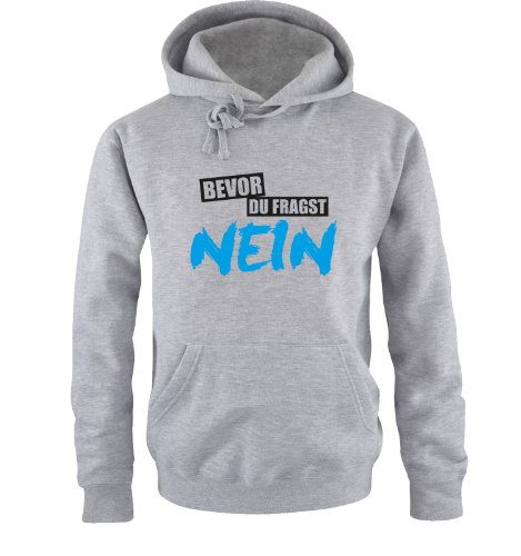 Comedy Shirts Bevor du fragst Nein - Deluxe - Zweifarbig - Herren Hoodie - Grau/Schwarz-Blau Gr. M von Comedy Shirts