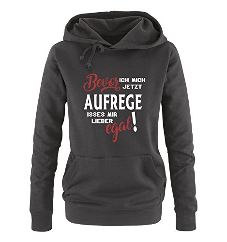 Comedy Shirts Bevor ich Mich jetzt Aufrege isses Mir Lieber egal! - Damen Hoodie - Schwarz/Weiss-Rot Gr. M von Comedy Shirts