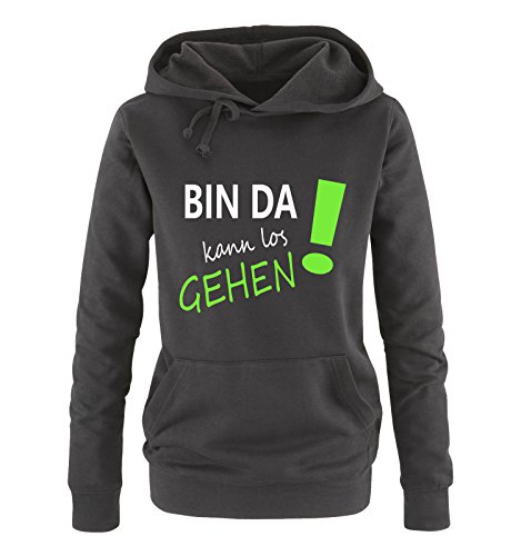 Comedy Shirts Bin da kann los gehen! - Damen Hoodie - Schwarz/Weiss-Neongrün Gr. L von Comedy Shirts