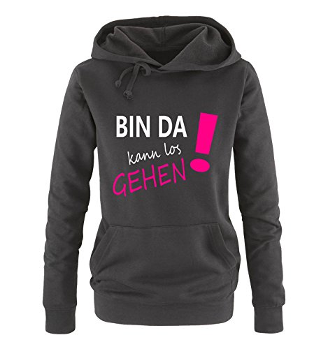Comedy Shirts - Bin da kann los gehen! - Damen Hoodie - Schwarz/Weiss-Pink Gr. XXL von Comedy Shirts