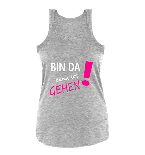 Comedy Shirts - Bin da kann los gehen! - Damen Tank Top - Grau/Weiss-Pink Gr. S von Comedy Shirts