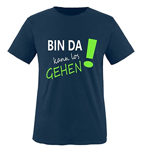 Comedy Shirts - Bin da kann los gehen! - Herren T-Shirt - Navy/Weiss-Neongrün Gr. XL von Comedy Shirts