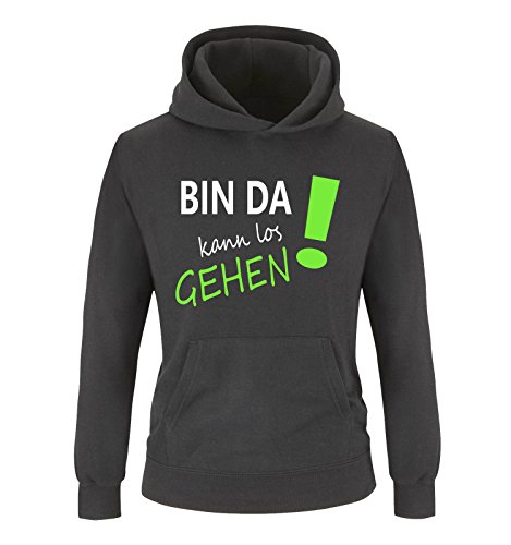 Comedy Shirts - Bin da kann los gehen! - Jungen Hoodie - Schwarz/Weiss-Neongrün Gr. 152 von Comedy Shirts