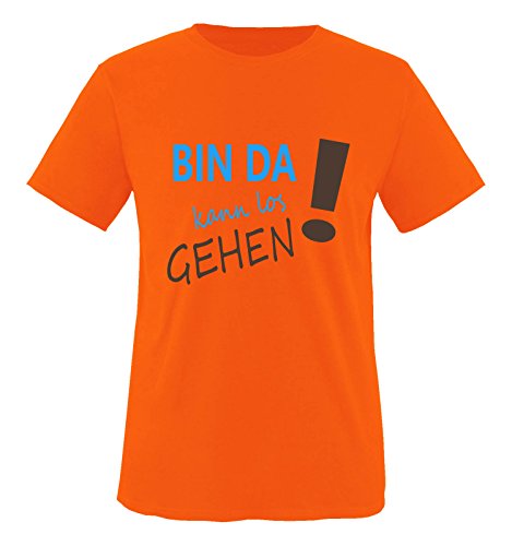 Comedy Shirts - Bin da kann los gehen! - Jungen T-Shirt - Orange/Blau-Braun Gr. 122/128 von Comedy Shirts