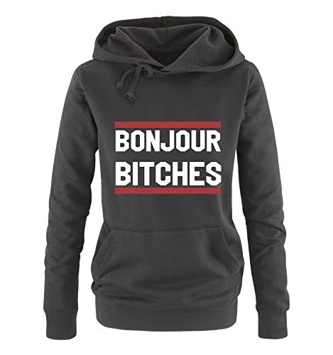 Comedy Shirts Bonjour Bitches - Damen Hoodie - Schwarz/Weiss-Rot Gr. M von Comedy Shirts