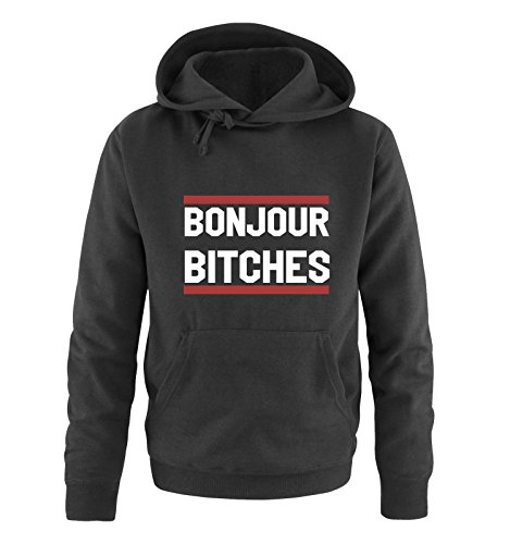 Comedy Shirts Bonjour Bitches - Herren Hoodie - Schwarz/Weiss-Rot Gr. M von Comedy Shirts