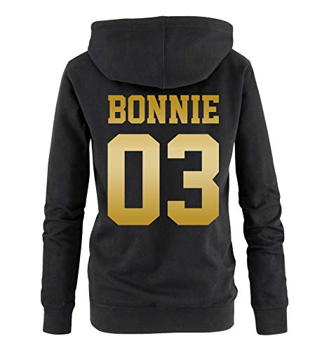 Comedy Shirts - Bonnie 03 - Damen Hoodie - Schwarz / Gold - Gr. L von Comedy Shirts