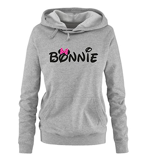 Comedy Shirts - Bonnie - Minnie - Damen Hoodie - Grau / Schwarz-Pink Gr. L von Comedy Shirts