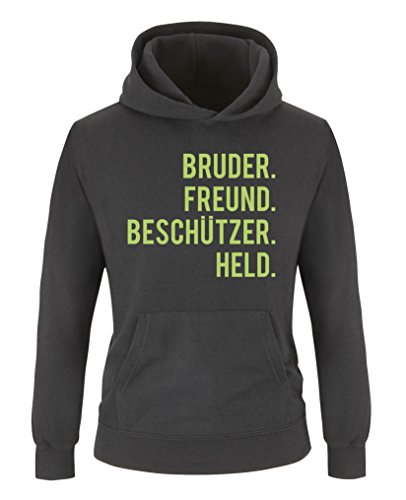 Comedy Shirts - Bruder. Freund. Beschützer. Held. - Jungen Hoodie - Schwarz/Grün Gr. 134/146 von Comedy Shirts