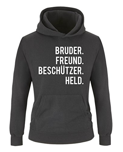 Comedy Shirts - Bruder. Freund. Beschützer. Held. - Jungen Hoodie - Schwarz/Weiss Gr. 152/164 von Comedy Shirts
