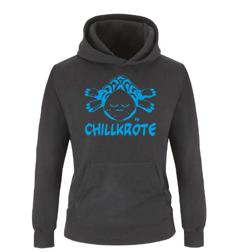 Comedy Shirts CHILLKRÖTE - Einfarbig - Kinder Hoodie - Schwarz/Blau Gr. 134/146 von Comedy Shirts