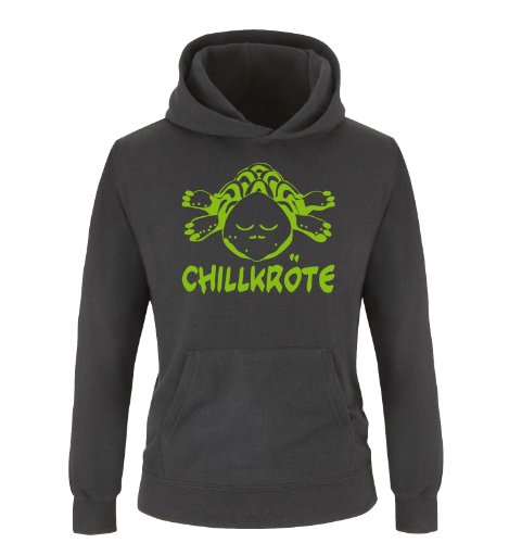 Comedy Shirts CHILLKRÖTE - Einfarbig - Kinder Hoodie - Schwarz/Grün Gr. 152/164 von Comedy Shirts