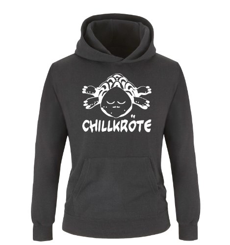 Comedy Shirts CHILLKRÖTE - Einfarbig - Kinder Hoodie - Schwarz/Weiss Gr. 152/164 von Comedy Shirts