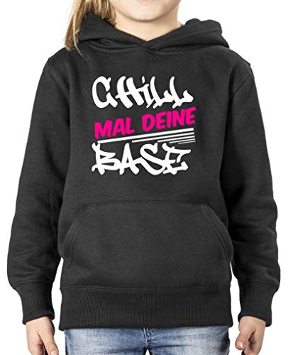 Comedy Shirts - Chill mal Deine Base Graffitti - Mädchen Hoodie - Schwarz/Weiss-Pink Gr. 152/164 von Comedy Shirts