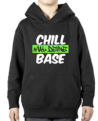 Comedy Shirts - Chill mal Deine Base - Jungen Hoodie - Schwarz/Weiss-Neongrün Gr. 134/146 von Comedy Shirts