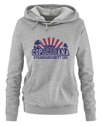 Comedy Shirts Copacabana Strandabschnitt 1312 - Damen Hoodie - Grau/Lila-Fuchsia Gr. L von Comedy Shirts