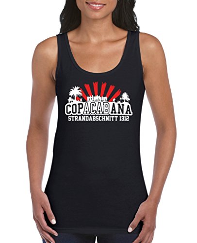 Comedy Shirts - Copacabana Strandabschnitt 1312 - Damen Tank Top - Schwarz/Weiss-Rot Gr. M von Comedy Shirts