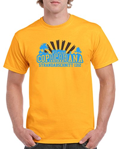 Comedy Shirts - Copacabana Strandabschnitt 1312 - Herren T-Shirt - Gelb/Blau-Braun Gr. L von Comedy Shirts