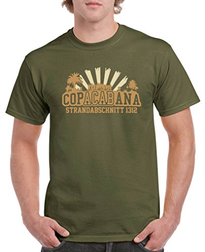 Comedy Shirts - Copacabana Strandabschnitt 1312 - Herren T-Shirt - Oliv/Hellbraun-Beige Gr. L von Comedy Shirts