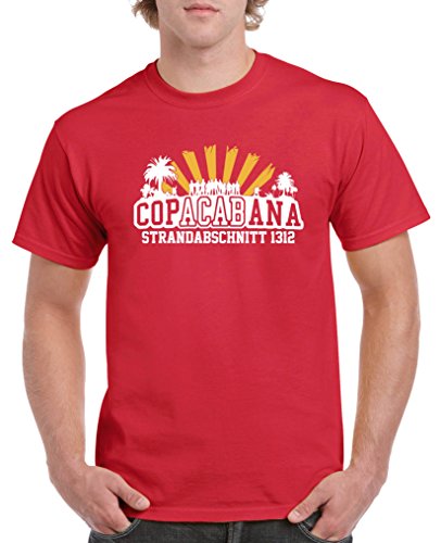 Comedy Shirts - Copacabana Strandabschnitt 1312 - Herren T-Shirt - Rot/Weiss-Gelb Gr. L von Comedy Shirts