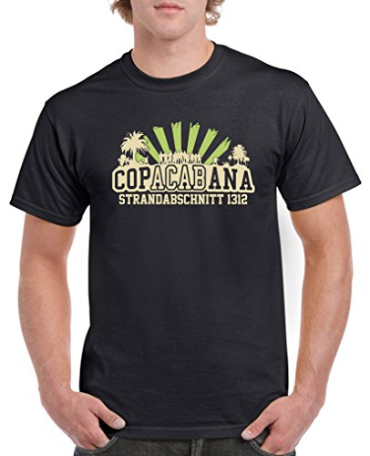 Comedy Shirts - Copacabana Strandabschnitt 1312 - Herren T-Shirt - Schwarz/Beige-Hellgrün Gr. 4XL von Comedy Shirts