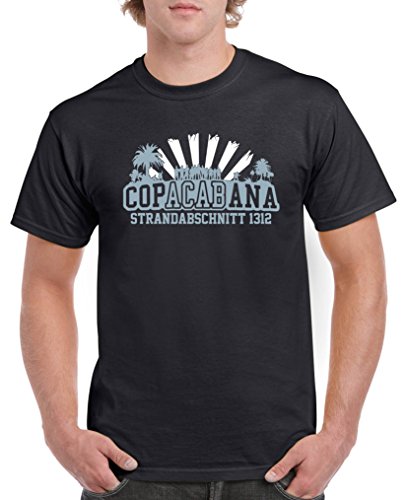 Comedy Shirts - Copacabana Strandabschnitt 1312 - Herren T-Shirt - Schwarz/Eisblau-Weiss Gr. 3XL von Comedy Shirts