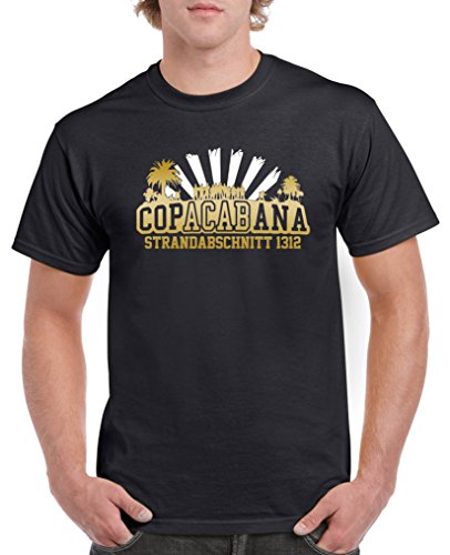 Comedy Shirts - Copacabana Strandabschnitt 1312 - Herren T-Shirt - Schwarz/Gold-Weiss Gr. 4XL von Comedy Shirts