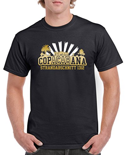 Comedy Shirts - Copacabana Strandabschnitt 1312 - Herren T-Shirt - Schwarz/Gold-Weiss Gr. S von Comedy Shirts