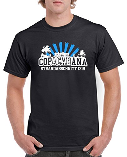 Comedy Shirts - Copacabana Strandabschnitt 1312 - Herren T-Shirt - Schwarz/Weiss-Blau Gr. M von Comedy Shirts