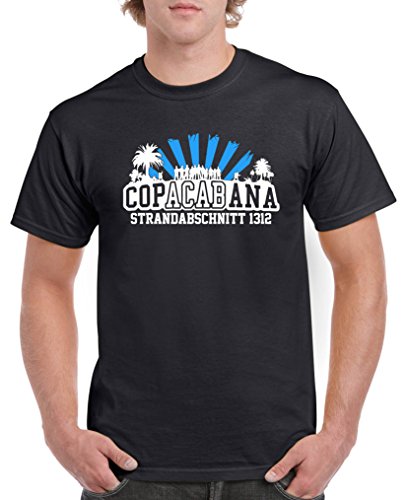 Comedy Shirts - Copacabana Strandabschnitt 1312 - Herren T-Shirt - Schwarz/Weiss-Blau Gr. XL von Comedy Shirts