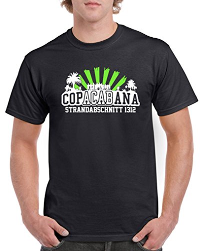Comedy Shirts - Copacabana Strandabschnitt 1312 - Herren T-Shirt - Schwarz/Weiss-Neongrün Gr. 3XL von Comedy Shirts