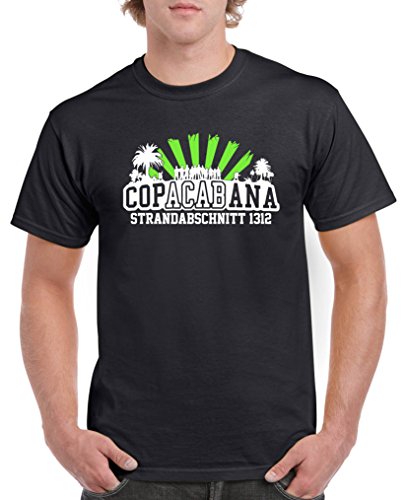 Comedy Shirts - Copacabana Strandabschnitt 1312 - Herren T-Shirt - Schwarz/Weiss-Neongrün Gr. L von Comedy Shirts