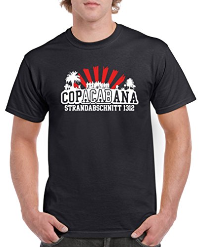 Comedy Shirts - Copacabana Strandabschnitt 1312 - Herren T-Shirt - Schwarz/Weiss-Rot Gr. 4XL von Comedy Shirts