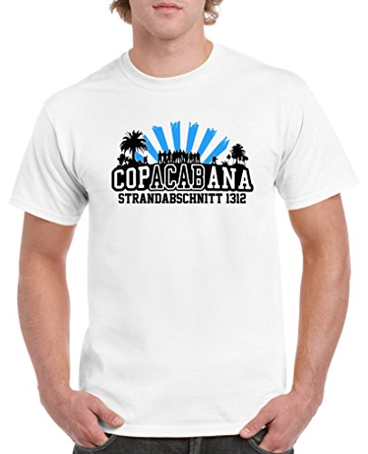 Comedy Shirts - Copacabana Strandabschnitt 1312 - Herren T-Shirt - Weiss/Schwarz-Blau Gr. M von Comedy Shirts