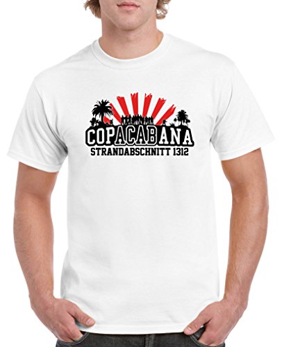 Comedy Shirts - Copacabana Strandabschnitt 1312 - Herren T-Shirt - Weiss/Schwarz-Rot Gr. L von Comedy Shirts