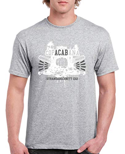 Comedy Shirts - Copacabana Strandabschnitt 1312 Schlaeger - Herren T-Shirt - Graumeliert/Weiss-Grau Gr. L von Comedy Shirts