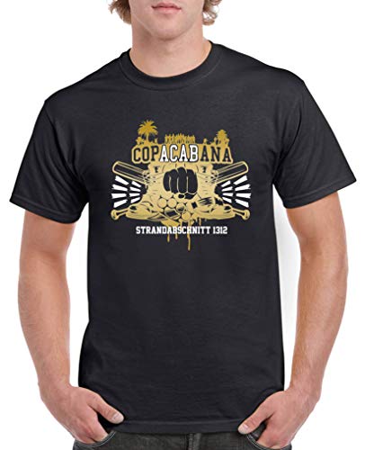 Comedy Shirts - Copacabana Strandabschnitt 1312 Schlaeger - Herren T-Shirt - Schwarz/Gold-Weiss Gr. 4XL von Comedy Shirts