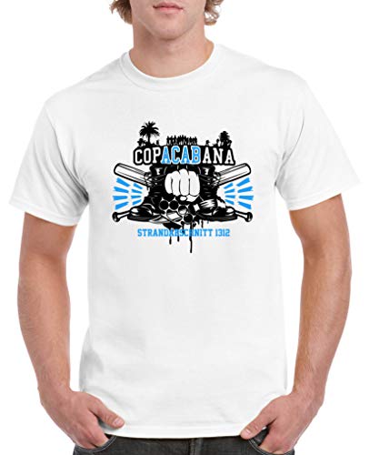 Comedy Shirts - Copacabana Strandabschnitt 1312 Schlaeger - Herren T-Shirt - Weiss/Schwarz-Blau Gr. L von Comedy Shirts