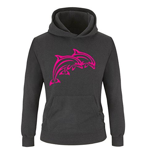 Comedy Shirts - Delphine - Mädchen Hoodie - Schwarz/Pink Gr. 134/146 von Comedy Shirts