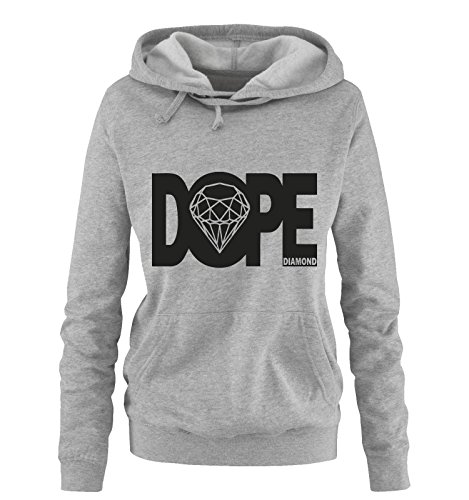 Comedy Shirts DOPE Diamond - Deluxe - Einfarbig - dope Diamond Damen Hoodie Grau/Schwarz Gr. L von Comedy Shirts