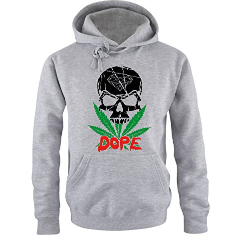 Comedy Shirts DOPE HANF Skull - Herren Hoodie - Grau/Schwarz-Grün-Rot Gr. XL von Comedy Shirts