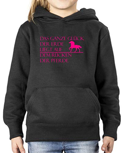 Comedy Shirts - Das ganze Glueck der Erde liegt auf dem Ruecken der Pferde - Mädchen Hoodie - Schwarz/Pink Gr. 152/164 von Comedy Shirts