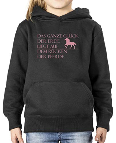 Comedy Shirts - Das ganze Glueck der Erde liegt auf dem Ruecken der Pferde - Mädchen Hoodie - Schwarz/Rosa Gr. 152/164 von Comedy Shirts