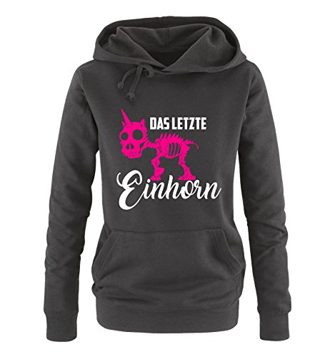 Comedy Shirts Das letzte Einhorn - Skelette - Damen Hoodie - Schwarz/Weiss-Pink Gr. L von Comedy Shirts