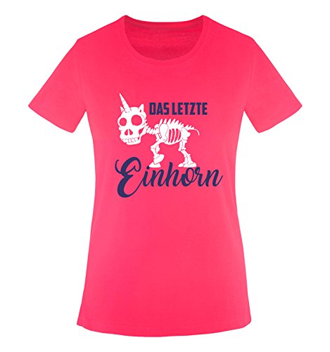 Comedy Shirts - Das letzte Einhorn - Skelette - Damen T-Shirt - Pink/Lila-Weiss Gr. XL von Comedy Shirts