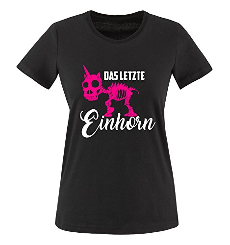 Comedy Shirts - Das letzte Einhorn - Skelette - Damen T-Shirt - Schwarz/Weiss-Pink Gr. XXL von Comedy Shirts