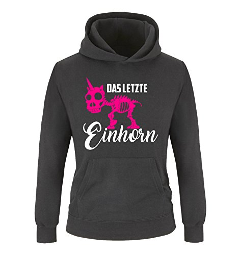 Comedy Shirts - Das letzte Einhorn - Skelette - Mädchen Hoodie - Schwarz/Weiss-Pink Gr. 140 von Comedy Shirts