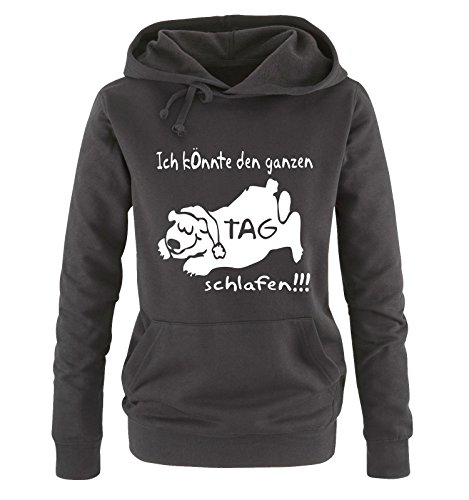 Comedy Shirts Den ganzen Tag schlafen. - Hund - Damen Hoodie - Schwarz/Weiss Gr. XL von Comedy Shirts