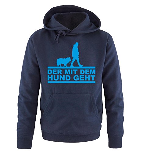 Comedy Shirts Der mit dem Hund geht - Herren Hoodie - Navy/Blau Gr. L von Comedy Shirts